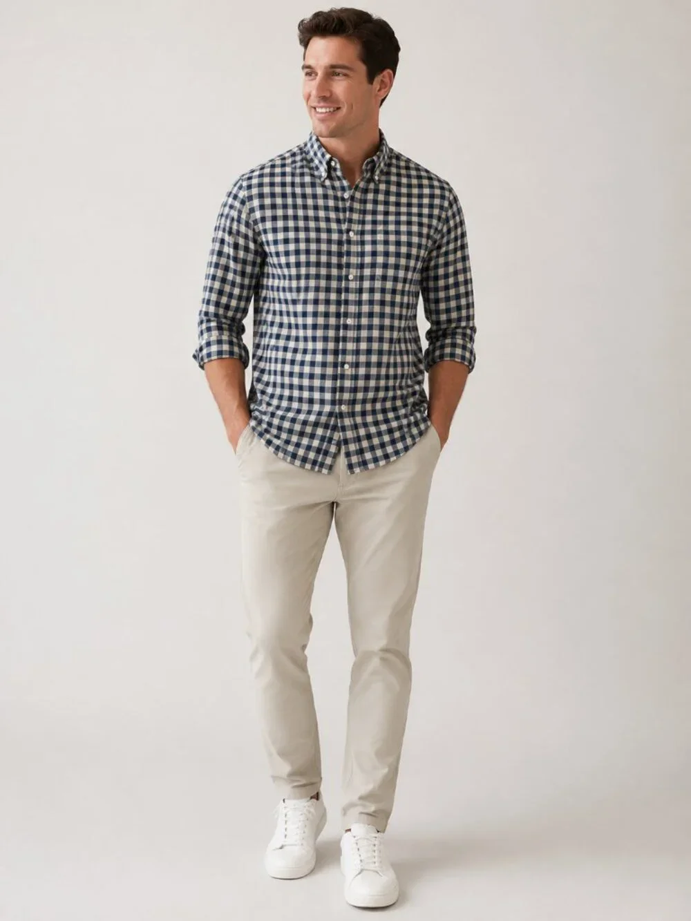 J.Crew Slim Fit Button Down Shirt Small Blue Cream Gingham Plaid Casual